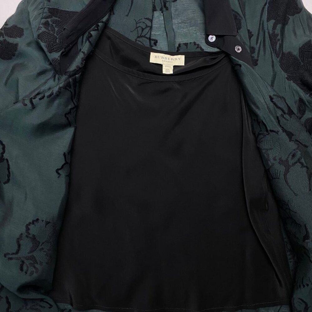BURBERRY London Button Up Floral Embroidered Green Floral Print Blouse Size 10 - Picture 3 of 10